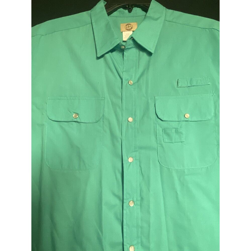 Men's Haband Travelers Pearl Snap Button Up Aqua Green Shirt W/ Pockets Large - Picture 3 of 8